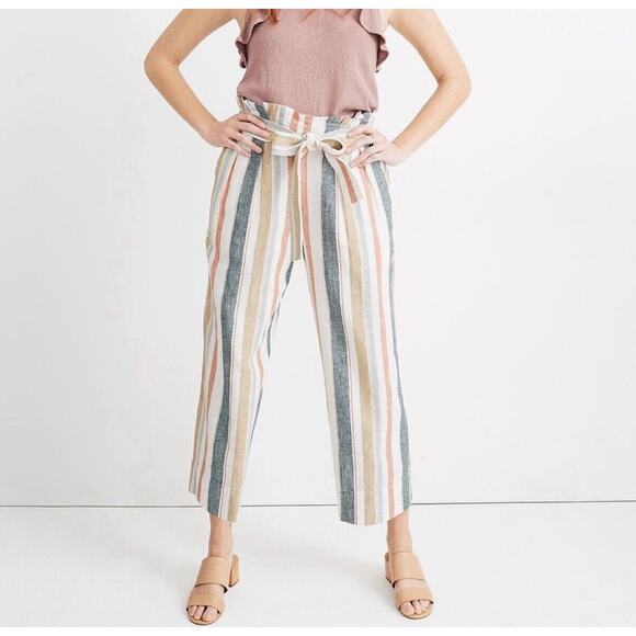Madewell Tie-Waist Huston Pull-On Crop Pants in Stripe size M Medium linen blend - Picture 3 of 8